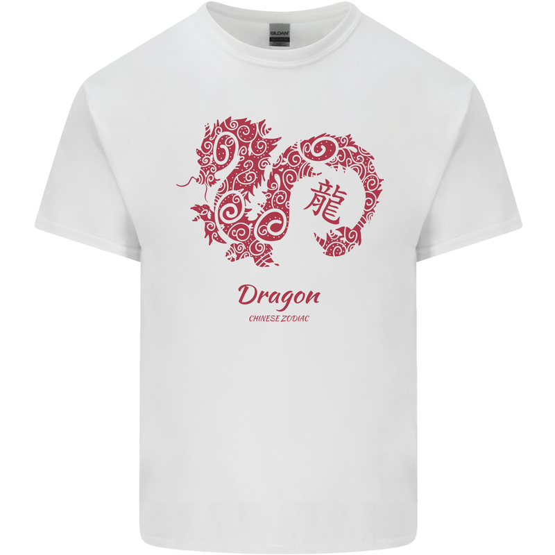 Chinese Zodiac Shengxiao Year of the Dragon Mens Cotton T-Shirt Tee Top White