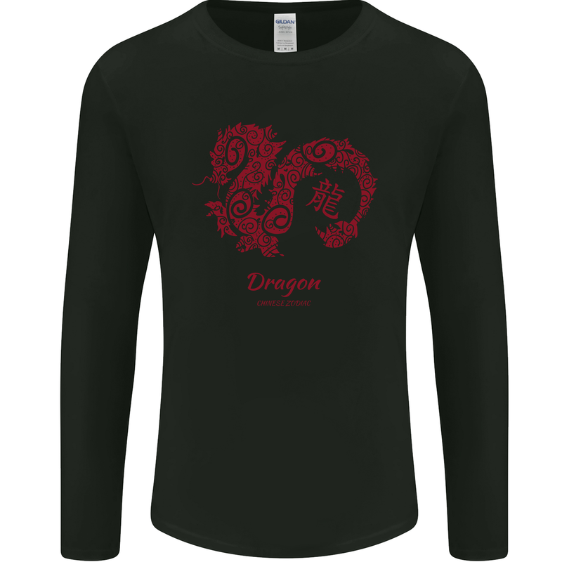 Chinese Zodiac Shengxiao Year of the Dragon Mens Long Sleeve T-Shirt Black