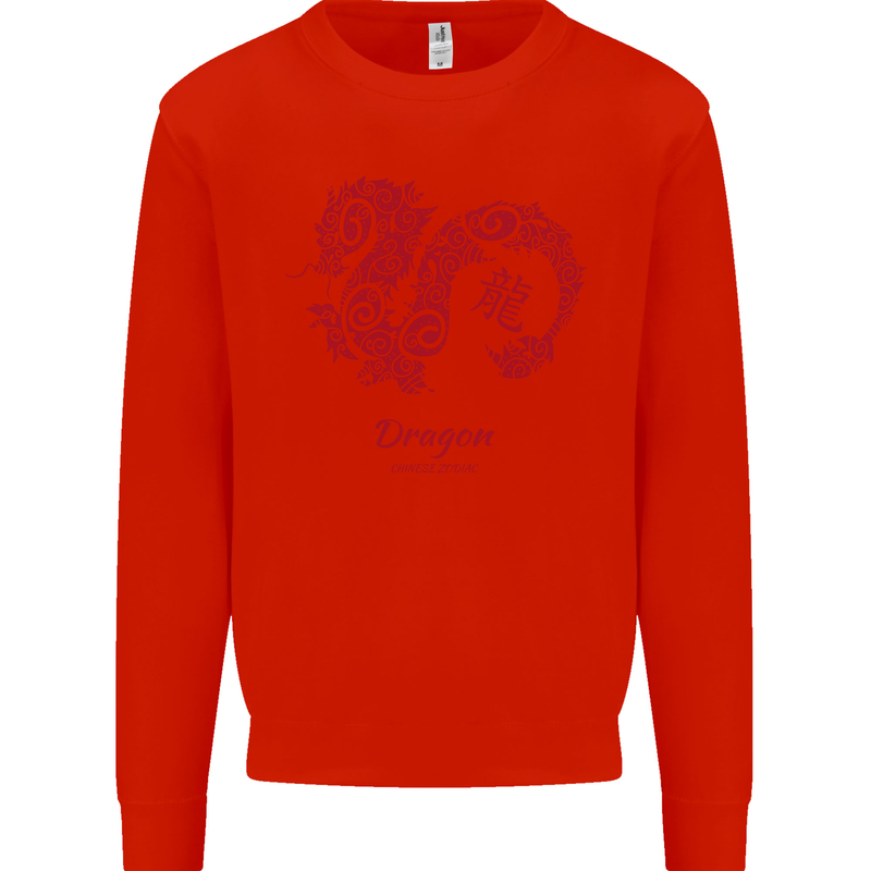 Chinese Zodiac Shengxiao Year of the Dragon Mens Sweatshirt Jumper Bright Red