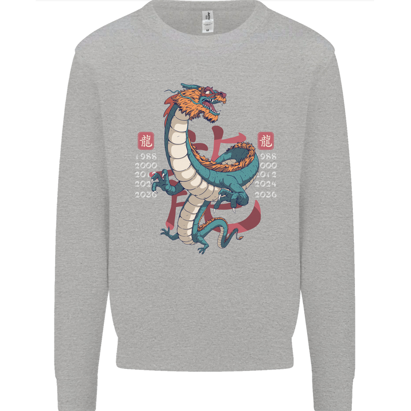 Chinese Zodiac Shengxiao Year of the Dragon Mens Sweatshirt Jumper Sports Grey