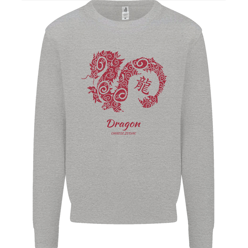 Chinese Zodiac Shengxiao Year of the Dragon Mens Sweatshirt Jumper Sports Grey