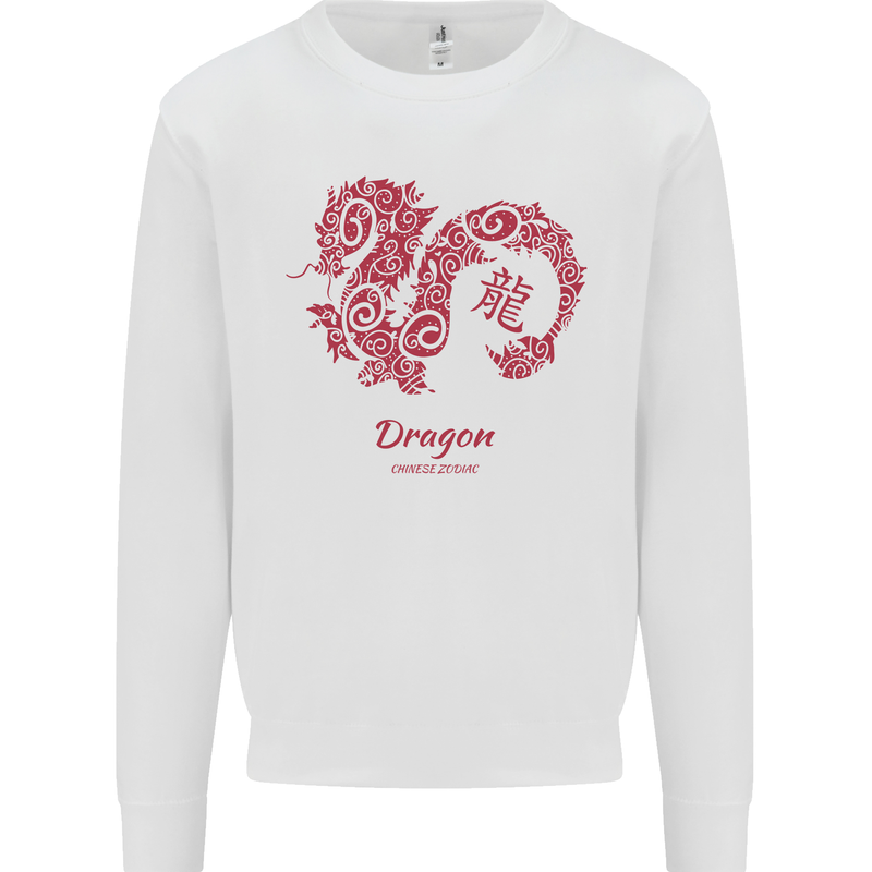 Chinese Zodiac Shengxiao Year of the Dragon Mens Sweatshirt Jumper White