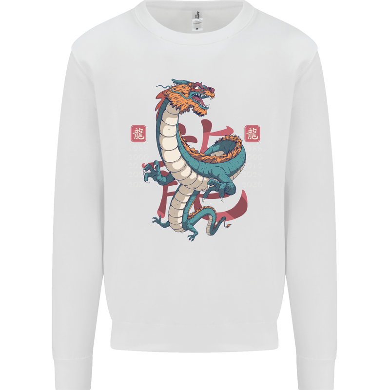 Chinese Zodiac Shengxiao Year of the Dragon Mens Sweatshirt Jumper White