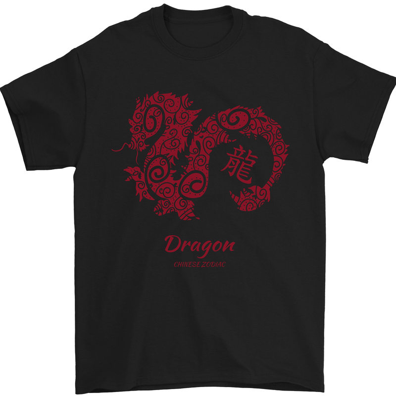 Chinese Zodiac Shengxiao Year of the Dragon Mens T-Shirt Cotton Gildan Black