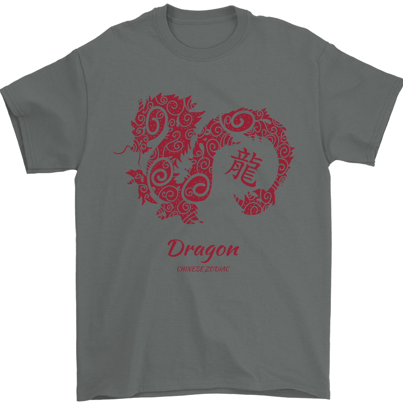 Chinese Zodiac Shengxiao Year of the Dragon Mens T-Shirt Cotton Gildan Charcoal