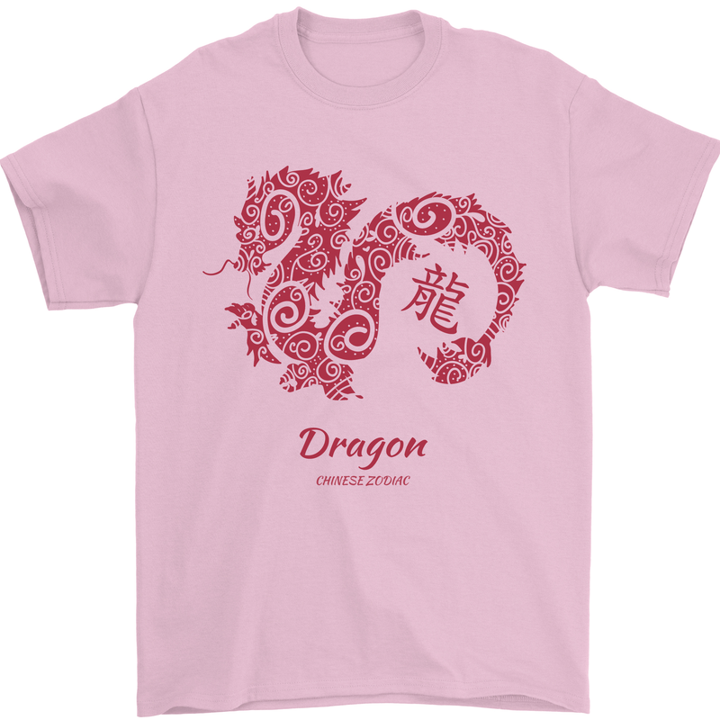 Chinese Zodiac Shengxiao Year of the Dragon Mens T-Shirt Cotton Gildan Light Pink