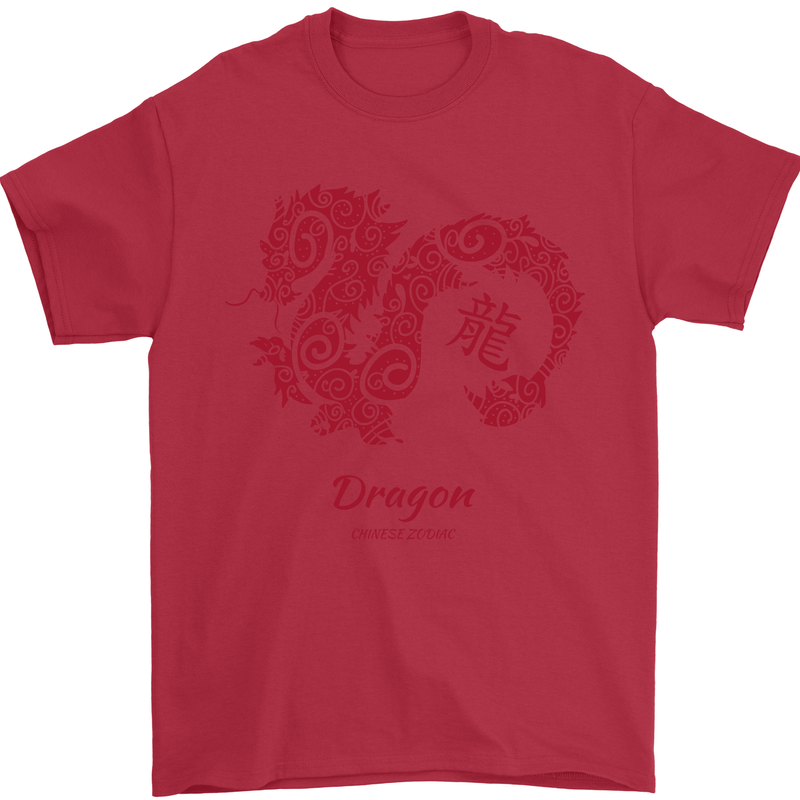Chinese Zodiac Shengxiao Year of the Dragon Mens T-Shirt Cotton Gildan Red