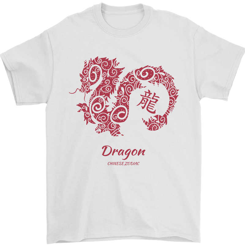 Chinese Zodiac Shengxiao Year of the Dragon Mens T-Shirt Cotton Gildan White