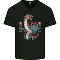 Chinese Zodiac Shengxiao Year of the Dragon Mens V-Neck Cotton T-Shirt Black