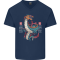 Chinese Zodiac Shengxiao Year of the Dragon Mens V-Neck Cotton T-Shirt Navy Blue
