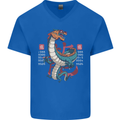 Chinese Zodiac Shengxiao Year of the Dragon Mens V-Neck Cotton T-Shirt Royal Blue