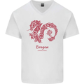 Chinese Zodiac Shengxiao Year of the Dragon Mens V-Neck Cotton T-Shirt White