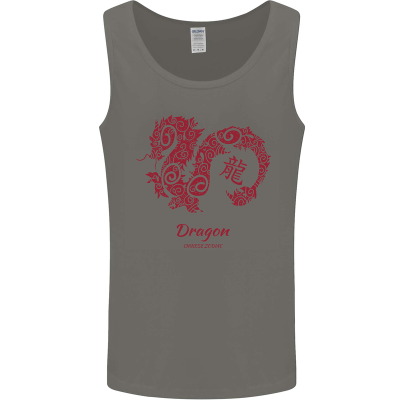 Chinese Zodiac Shengxiao Year of the Dragon Mens Vest Tank Top Charcoal