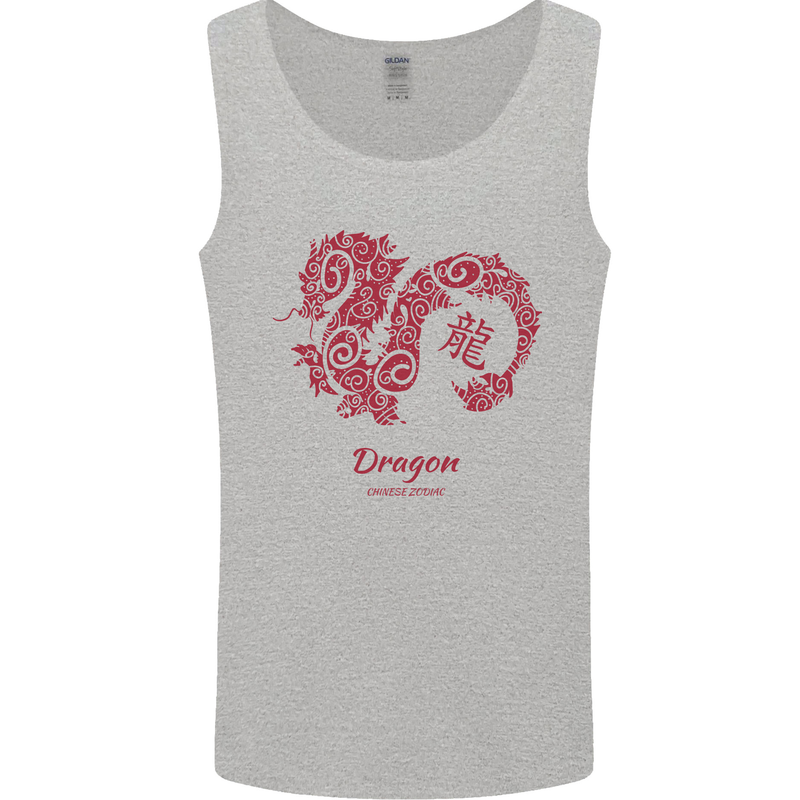 Chinese Zodiac Shengxiao Year of the Dragon Mens Vest Tank Top Sports Grey