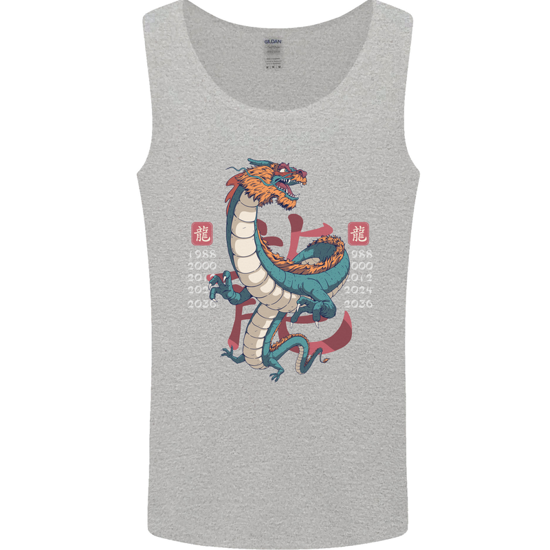 Chinese Zodiac Shengxiao Year of the Dragon Mens Vest Tank Top Sports Grey