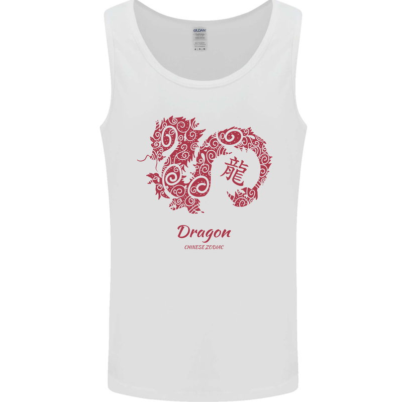 Chinese Zodiac Shengxiao Year of the Dragon Mens Vest Tank Top White