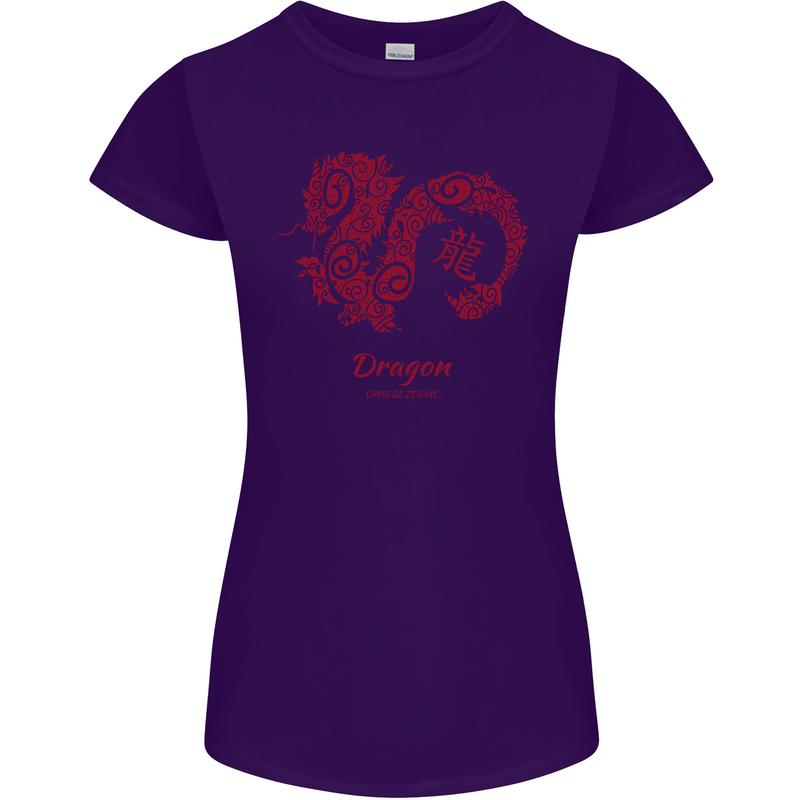Chinese Zodiac Shengxiao Year of the Dragon Womens Petite Cut T-Shirt Purple
