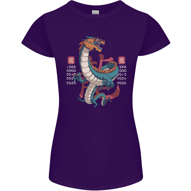 Chinese Zodiac Shengxiao Year of the Dragon Womens Petite Cut T-Shirt Purple