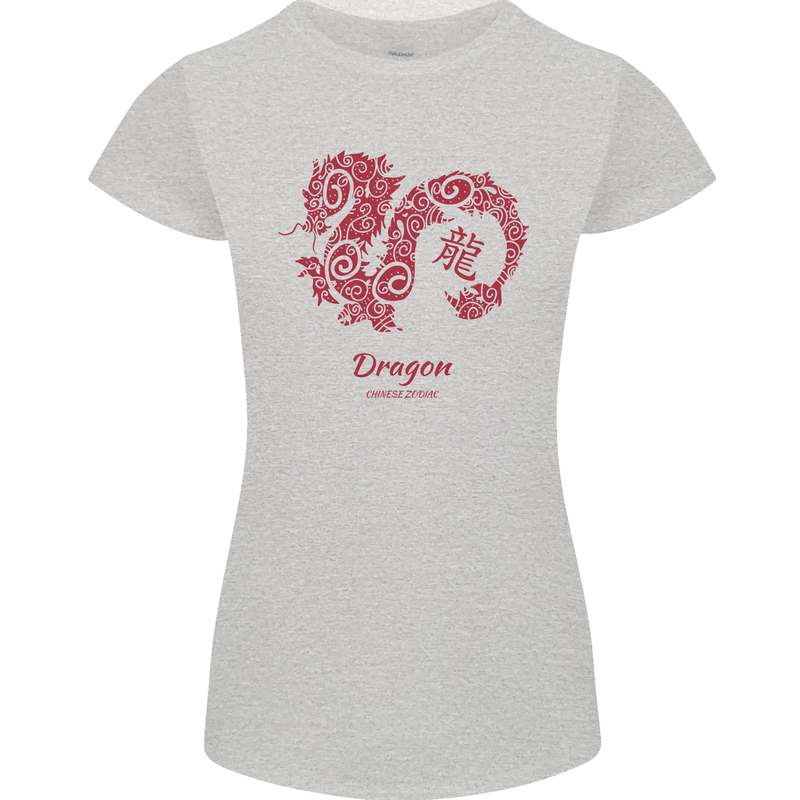 Chinese Zodiac Shengxiao Year of the Dragon Womens Petite Cut T-Shirt Sports Grey