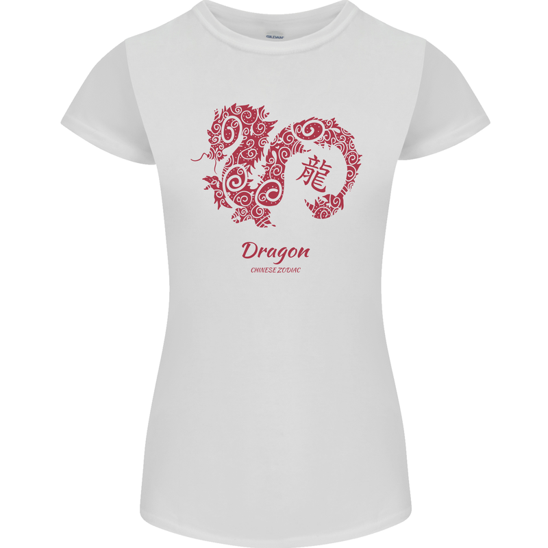 Chinese Zodiac Shengxiao Year of the Dragon Womens Petite Cut T-Shirt White