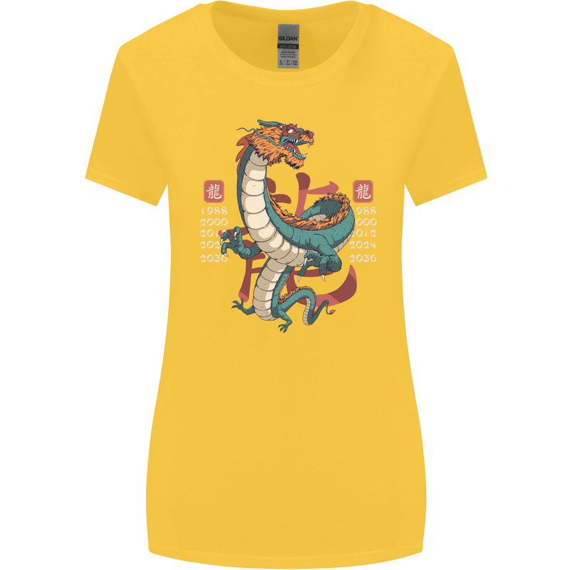 Chinese Zodiac Shengxiao Year of the Dragon Womens Wider Cut T-Shirt Yellow