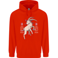 Chinese Zodiac Shengxiao Year of the Goat Mens 80% Cotton Hoodie Bright Red