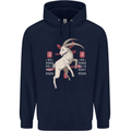 Chinese Zodiac Shengxiao Year of the Goat Mens 80% Cotton Hoodie Navy Blue