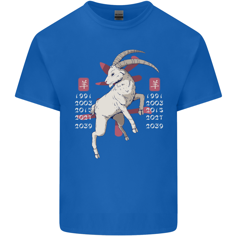 Chinese Zodiac Shengxiao Year of the Goat Mens Cotton T-Shirt Tee Top Royal Blue