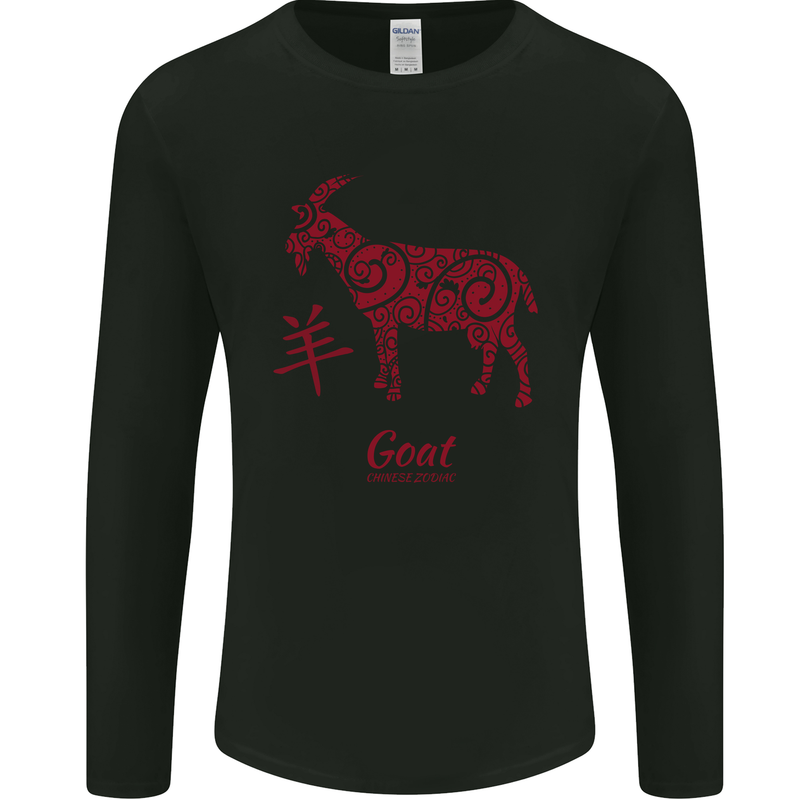 Chinese Zodiac Shengxiao Year of the Goat Mens Long Sleeve T-Shirt Black