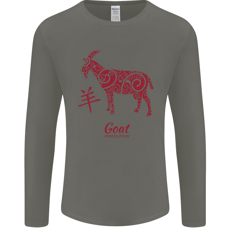 Chinese Zodiac Shengxiao Year of the Goat Mens Long Sleeve T-Shirt Charcoal