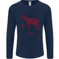 Chinese Zodiac Shengxiao Year of the Goat Mens Long Sleeve T-Shirt Navy Blue