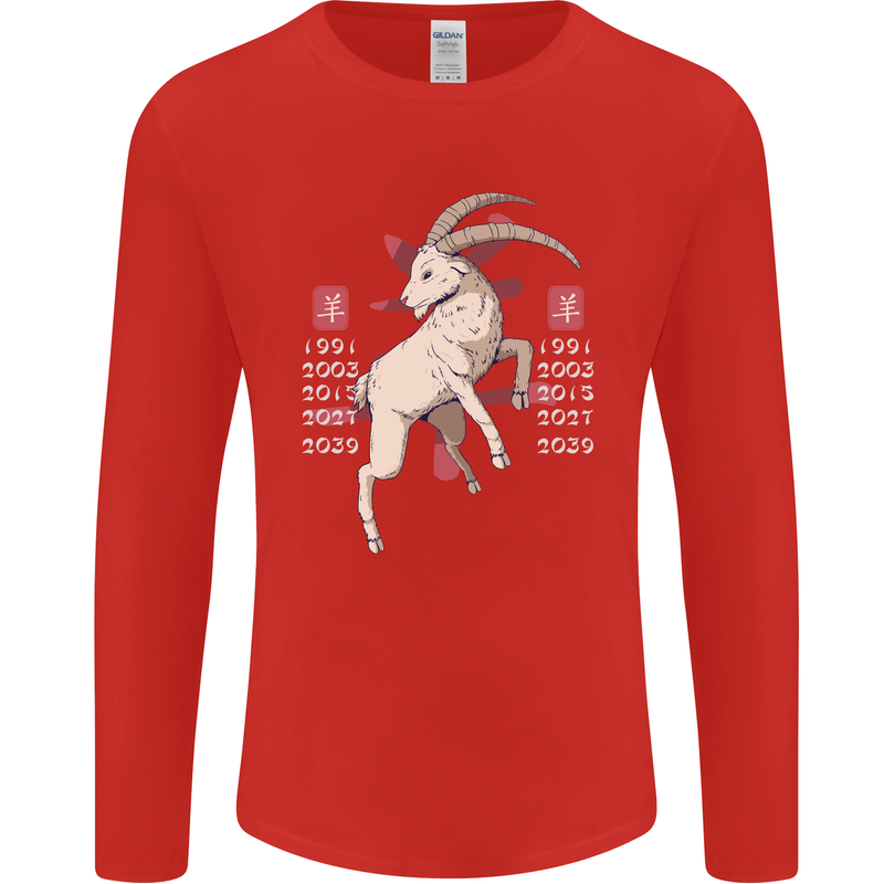 Chinese Zodiac Shengxiao Year of the Goat Mens Long Sleeve T-Shirt Red