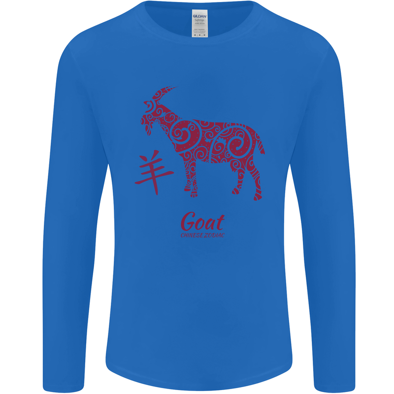 Chinese Zodiac Shengxiao Year of the Goat Mens Long Sleeve T-Shirt Royal Blue
