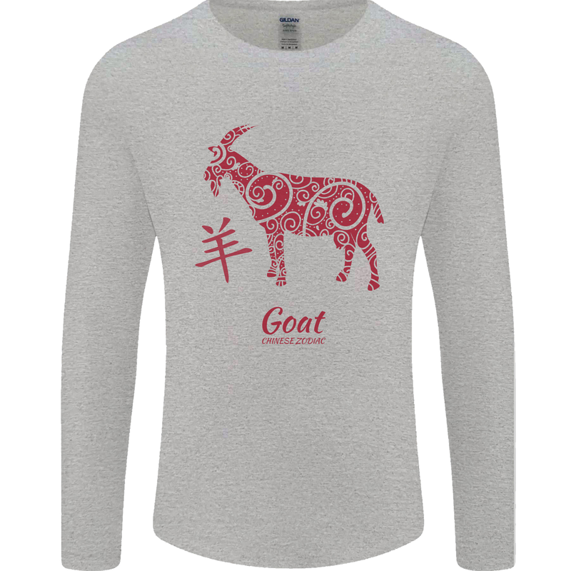 Chinese Zodiac Shengxiao Year of the Goat Mens Long Sleeve T-Shirt Sports Grey