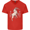 Chinese Zodiac Shengxiao Year of the Goat Mens V-Neck Cotton T-Shirt Red