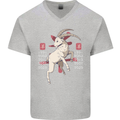Chinese Zodiac Shengxiao Year of the Goat Mens V-Neck Cotton T-Shirt Sports Grey