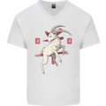 Chinese Zodiac Shengxiao Year of the Goat Mens V-Neck Cotton T-Shirt White