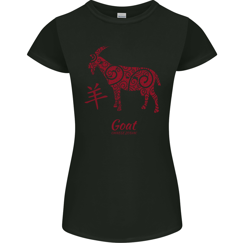 Chinese Zodiac Shengxiao Year of the Goat Womens Petite Cut T-Shirt Black