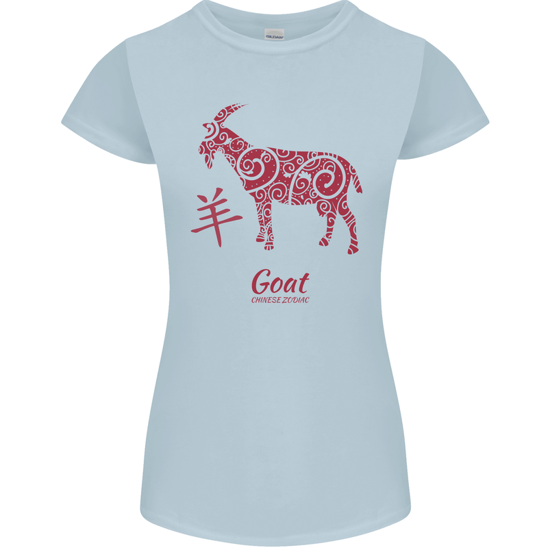 Chinese Zodiac Shengxiao Year of the Goat Womens Petite Cut T-Shirt Light Blue