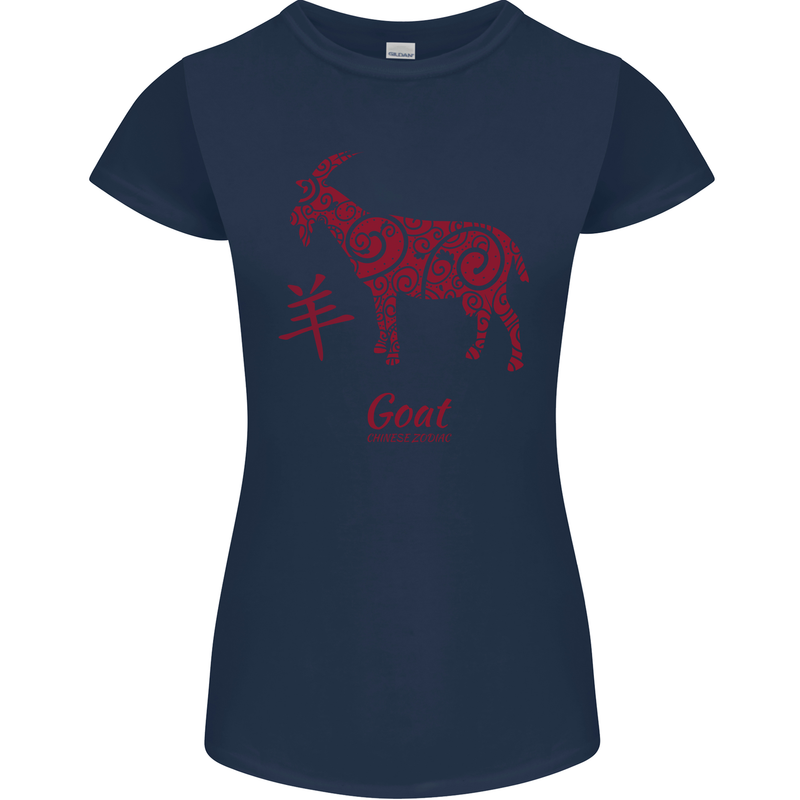 Chinese Zodiac Shengxiao Year of the Goat Womens Petite Cut T-Shirt Navy Blue