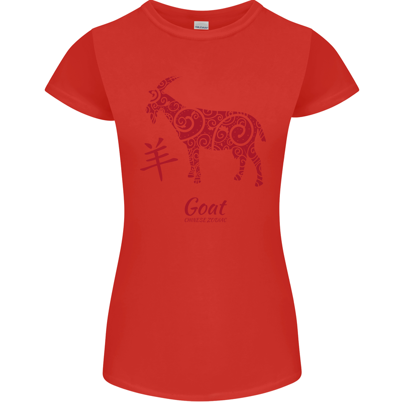 Chinese Zodiac Shengxiao Year of the Goat Womens Petite Cut T-Shirt Red