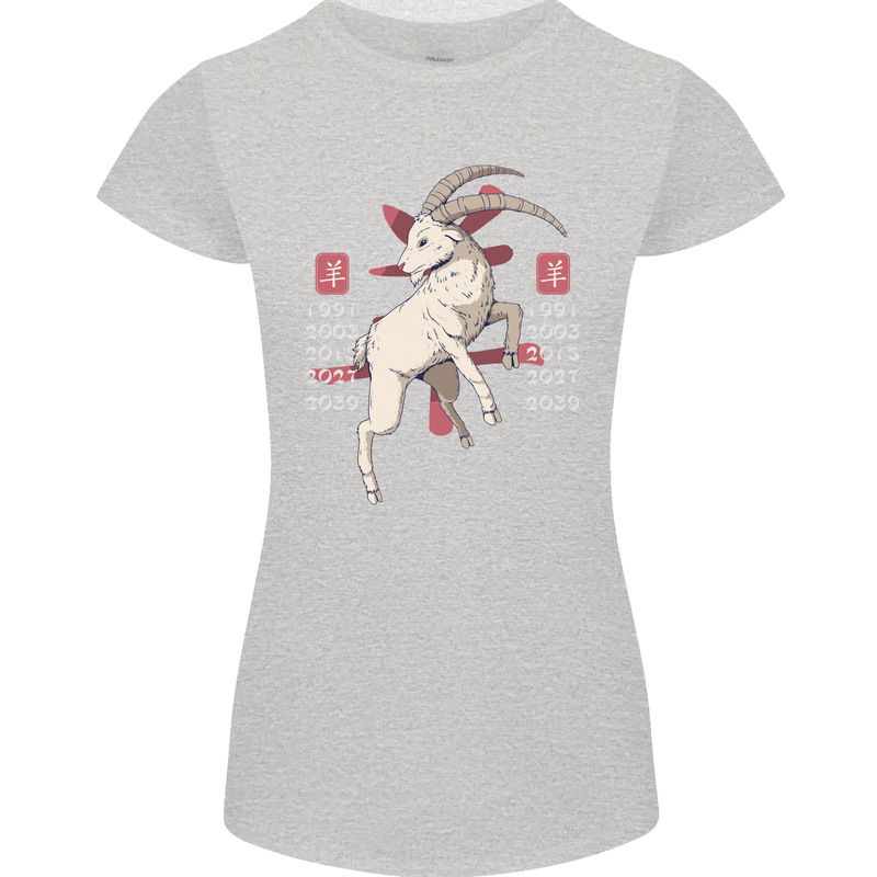 Chinese Zodiac Shengxiao Year of the Goat Womens Petite Cut T-Shirt Sports Grey