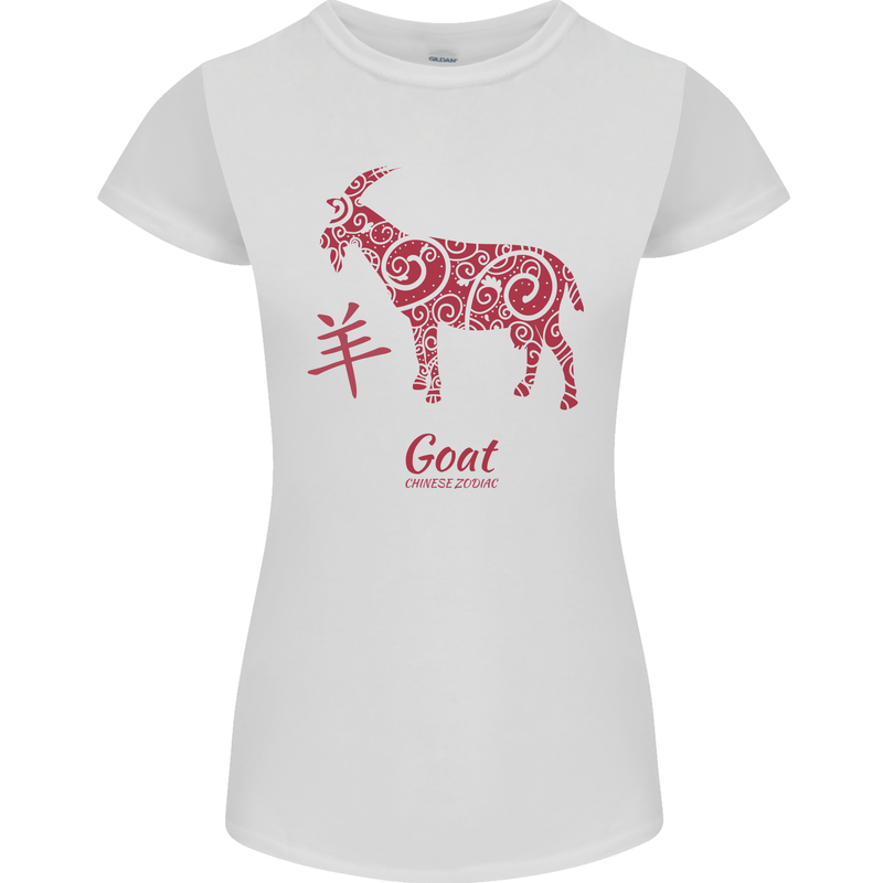 Chinese Zodiac Shengxiao Year of the Goat Womens Petite Cut T-Shirt White