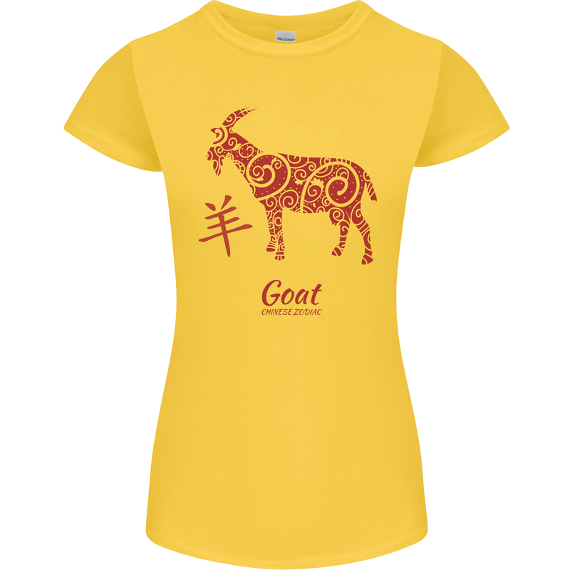 Chinese Zodiac Shengxiao Year of the Goat Womens Petite Cut T-Shirt Yellow