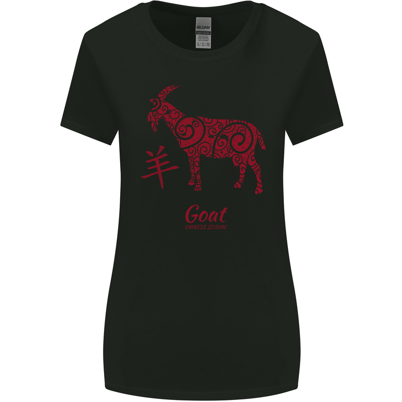 Chinese Zodiac Shengxiao Year of the Goat Womens Wider Cut T-Shirt Black