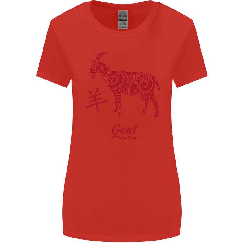 Chinese Zodiac Shengxiao Year of the Goat Womens Wider Cut T-Shirt Red