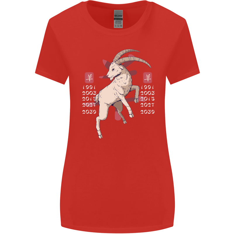 Chinese Zodiac Shengxiao Year of the Goat Womens Wider Cut T-Shirt Red