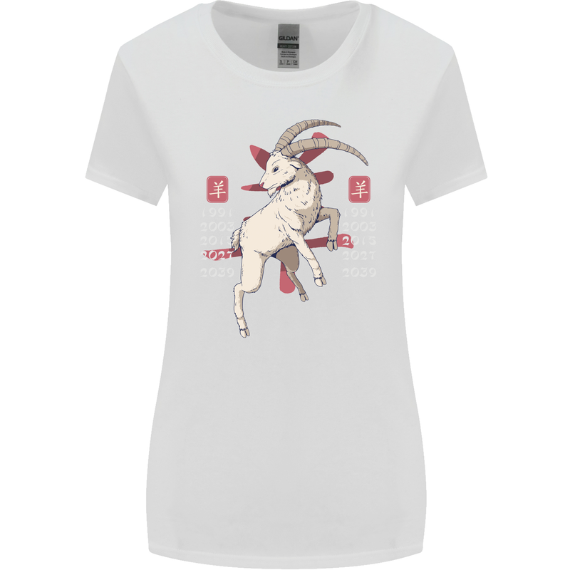 Chinese Zodiac Shengxiao Year of the Goat Womens Wider Cut T-Shirt White