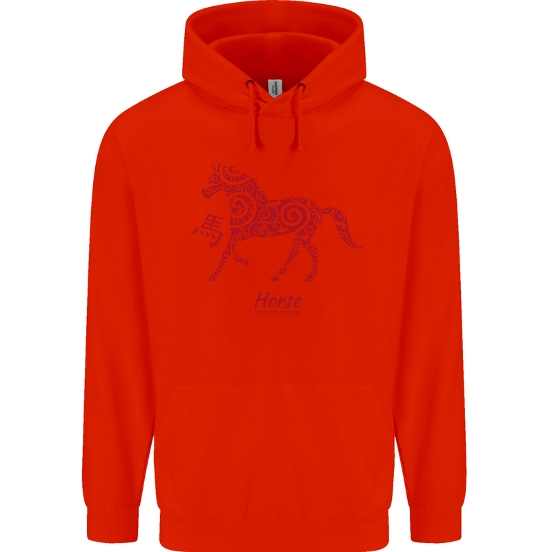 Chinese Zodiac Shengxiao Year of the Horse Childrens Kids Hoodie Bright Red