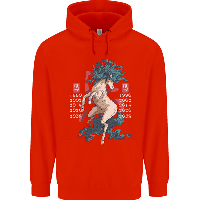 Chinese Zodiac Shengxiao Year of the Horse Childrens Kids Hoodie Bright Red